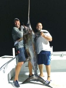 Swordfish caught on an overnight trip on the charter boat 100 Proof